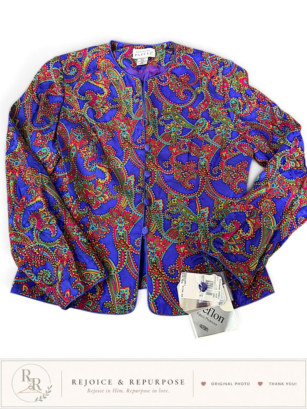 Vintage Adrianna Papell 100% Silk Paisley Jacket Size 8 NWT